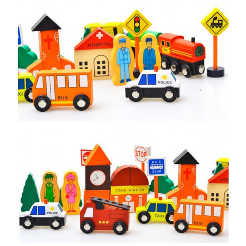 Bộ đồ chơi xếp hình bằng gỗ - Mô hình giao thông thành phố