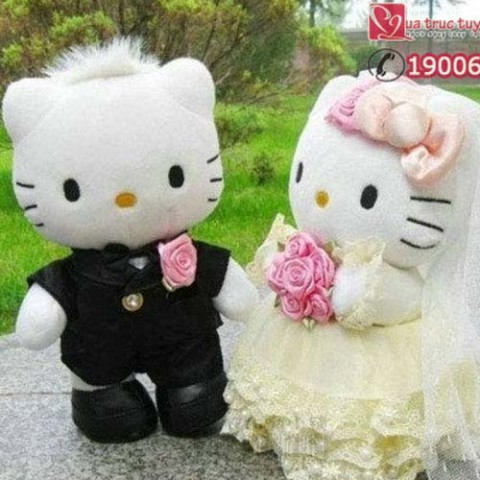 Gấu bông đôi Hello Kitty cô dâu chú rể-30cm