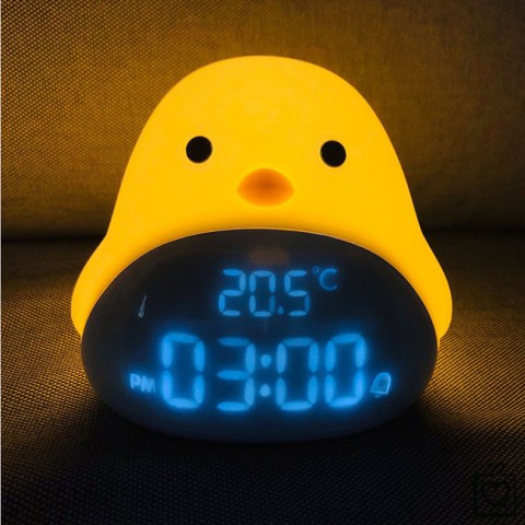 Đèn ngủ để bàn kiêm đồng hồ, đo nhiệt độ-chim non - pin sạc