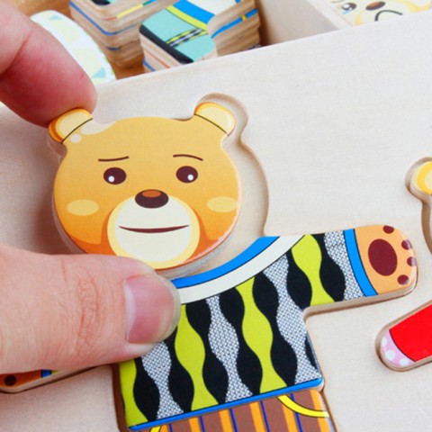 Đồ chơi gỗ thay trang phục cho gia đình gấu