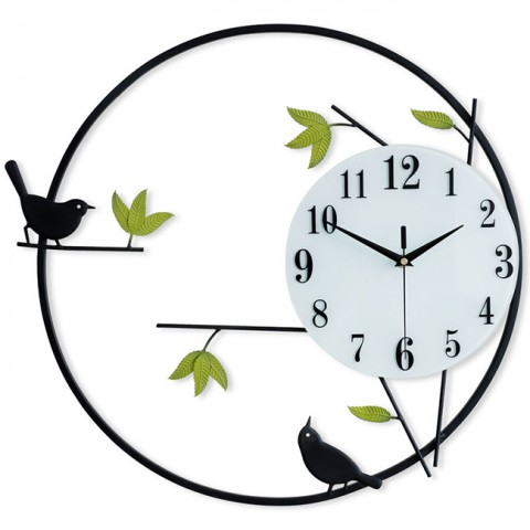 Đồng hồ treo tường chim trên cành lá