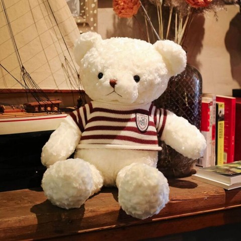 Gấu Teddy bear trắng mặc áo len sọc đỏ 30cm