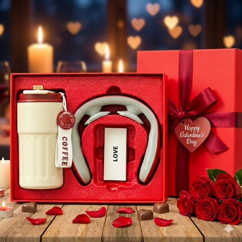 Set quà tặng phụ Nữ 8/3: cốc giữ nhiệt + máy massage cổ