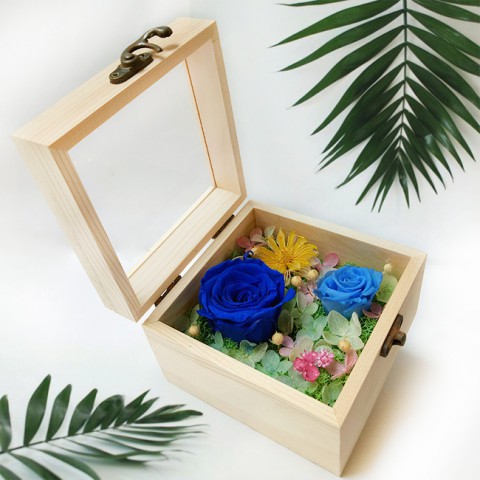 Hoa hồng bất tử hộp gỗ vuông - Hồng xanh
