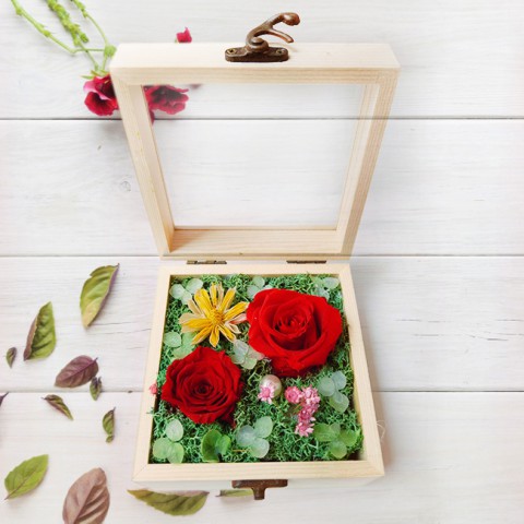 Hoa hồng bất tử hộp gỗ vuông - Hồng đỏ