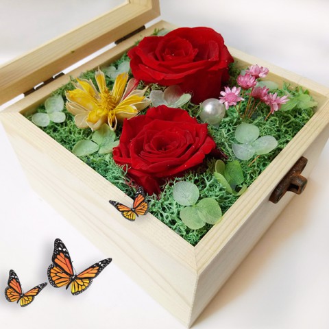 Hoa hồng bất tử hộp gỗ vuông - Hồng đỏ