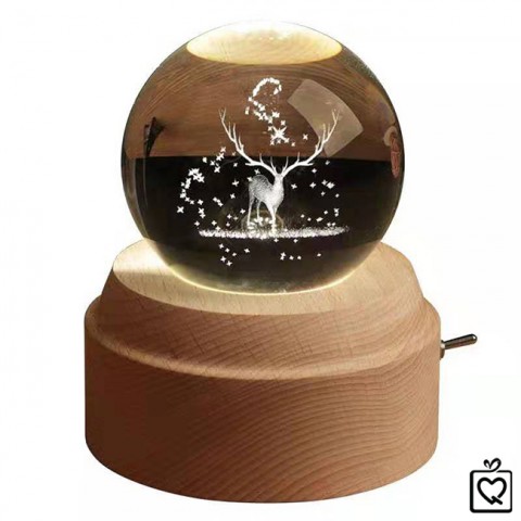 Hộp nhạc quả cầu pha lê 3D-Tuần Lộc - Quà tặng lưu niệm