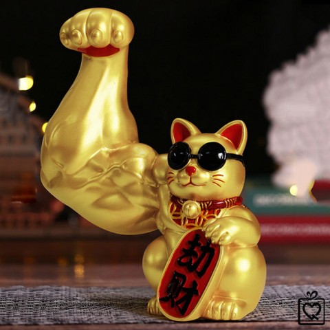 Mèo thần tài vàng tay cơ bắp Đại Chiêu Tài - 33cm