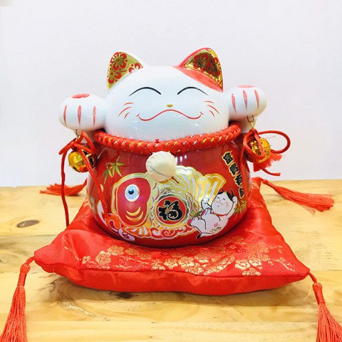 Mèo thần tài đỏ - Phú quý hữu dư 70183 - 15cm
