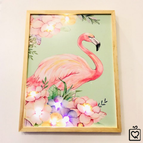 Tranh treo tường gỗ đèn Led Flamingo 35x45 cm