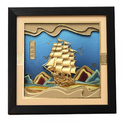 Tranh thuyền buồm dát vàng 999 Tài Vận Bình An