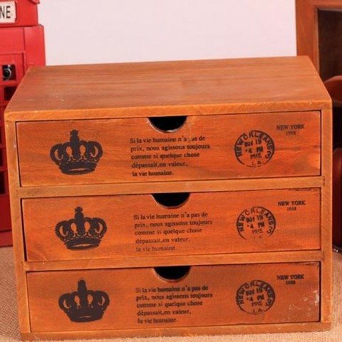  Tủ gỗ hộc kéo đựng đồ 3 ngăn vintage zakka