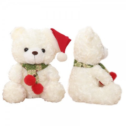 Gấu bông quàng khăn Giáng sinh - trắng