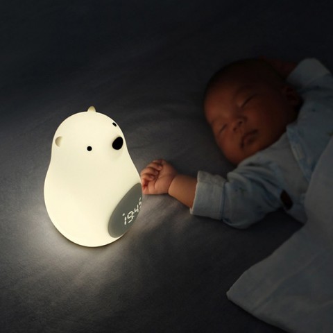 Đèn ngủ để bàn kiêm đồng hồ báo thức chú gấu-pin sạc