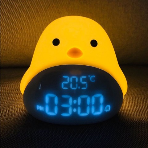 Đèn ngủ để bàn kiêm đồng hồ, đo nhiệt độ-chim non - pin sạc