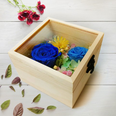 Hoa hồng bất tử hộp gỗ vuông - Hồng xanh