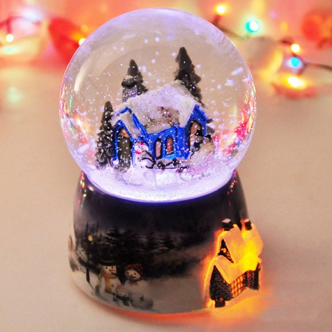 Hộp nhạc quả cầu tuyết giáng sinh kèm đế xoay tròn - Đêm Noel ấm áp