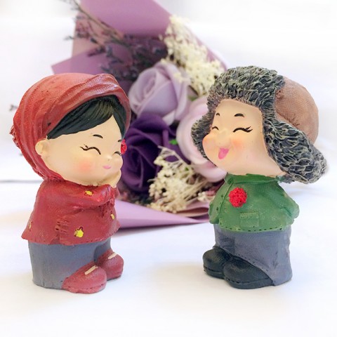 Quà tặng Valentine Hoa sáp hồng tím & Tượng tỏ tình