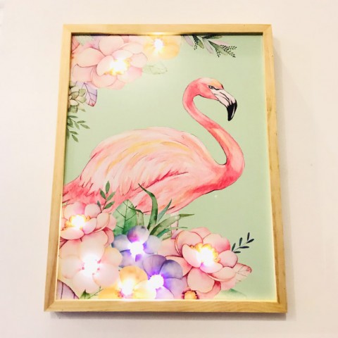 Tranh treo tường gỗ đèn Led Flamingo 35x45 cm