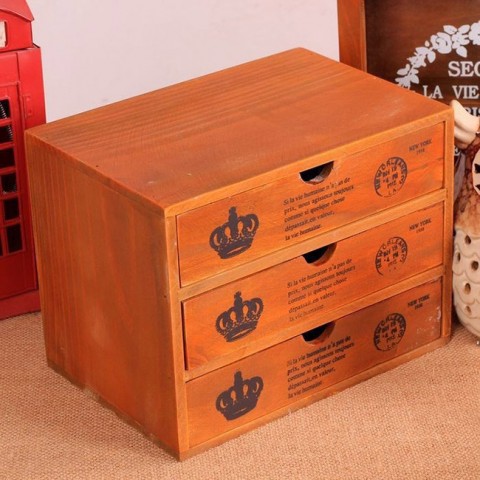  Tủ gỗ hộc kéo đựng đồ 3 ngăn vintage zakka