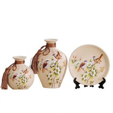 Bộ lục bình tranh đĩa đôi chim sẻ trên cành ban trắng 17cm