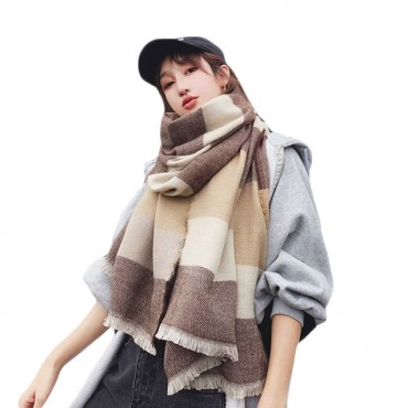 Khăn quàng cổ len dạ họa tiết phối màu ngang 200*74cm