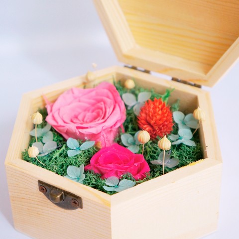 Hoa hồng bất tử hộp gỗ lục giác - Hồng phấn