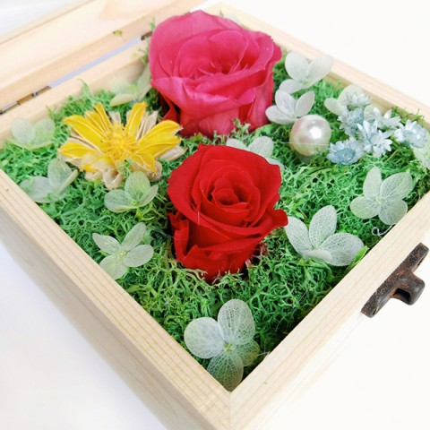 Hoa hồng bất tử hộp gỗ vuông - Hồng phấn