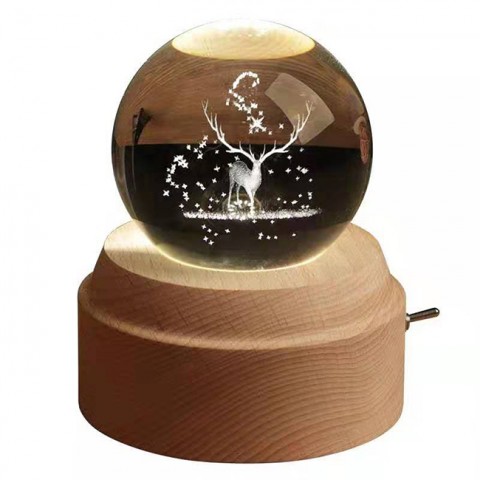 Hộp nhạc quả cầu pha lê 3D-Tuần Lộc - Quà tặng lưu niệm