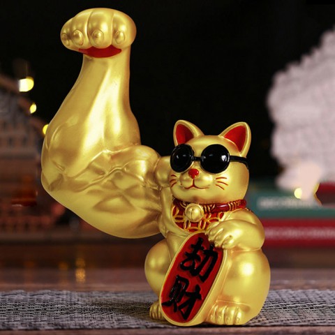 Mèo thần tài vàng tay cơ bắp Đại Chiêu Tài - 23cm