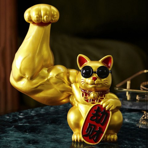 Mèo thần tài vàng tay cơ bắp Đại Chiêu Tài - 23cm