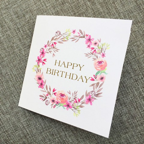 Thiệp vuông gấp floral Sinh Nhật - Happy Birthday