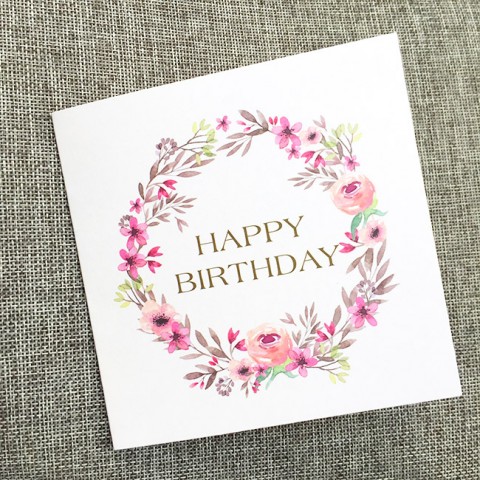 Thiệp vuông gấp floral Sinh Nhật - Happy Birthday