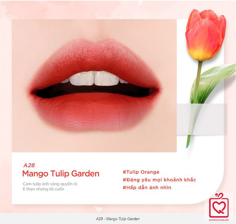 Son Black Rouge Air Fit Velvet Tint A28 - Đỏ cam Tulip quyến rũ