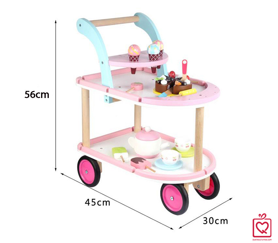 Bộ đồ chơi xe đẩy bánh và kem cho bé bằng gỗ