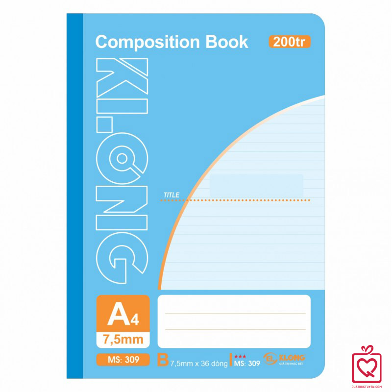Sổ may dán gáy 200 trang A4 Compostion Book KLong