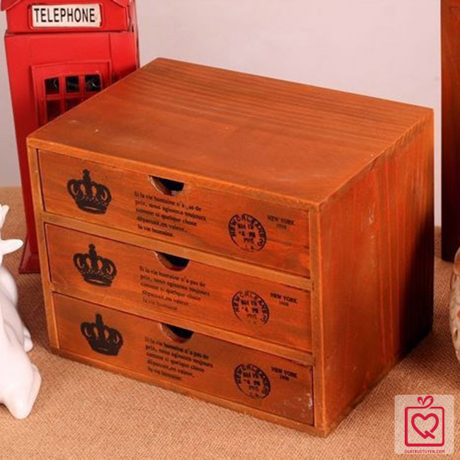 Tủ gỗ vintage đựng đồ 3 ngăn