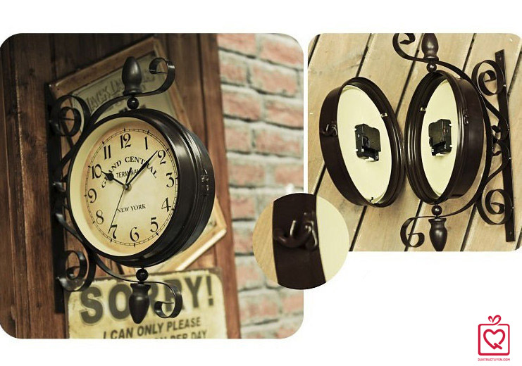 đồng hồ treo tường 2 mặt vintage