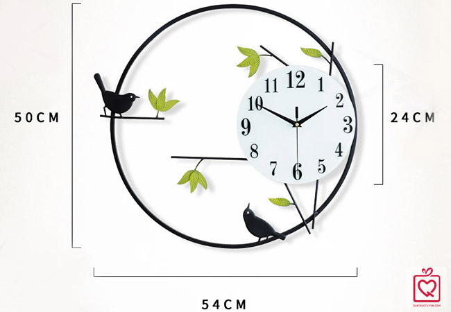 Đồng hồ treo tường chim trên cành lá
