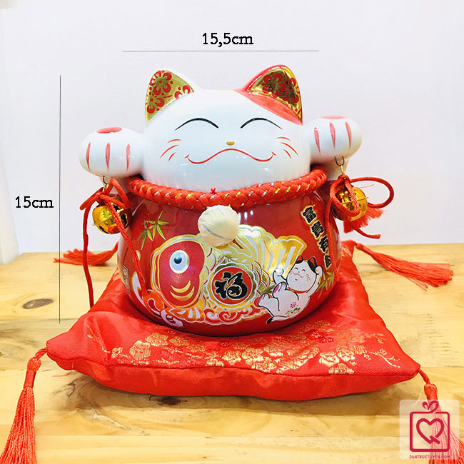 Mèo thần tài đỏ-Phú quý hữu dư 70183-15cm